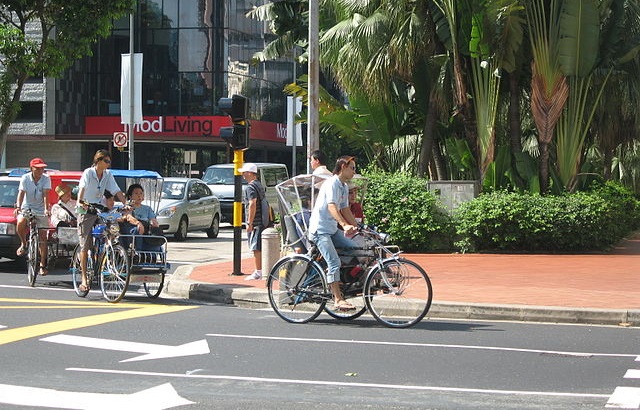 Trishaws in downtown Singapore